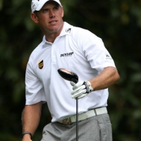 Lee Westwood admiring another excellent shot during his first round at Augusta